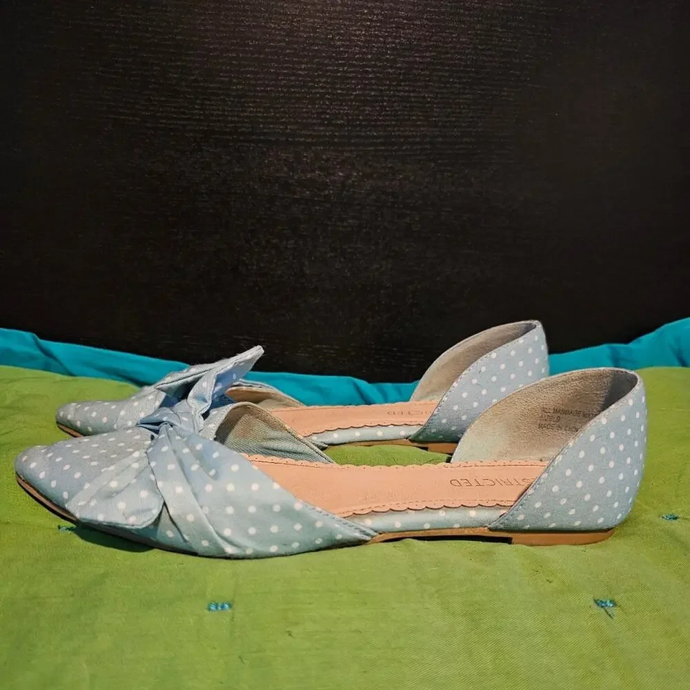 Restricted mint green polka dot bow D'orsay‎ pointed toe flats 9